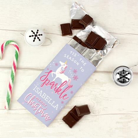 Personalised Unicorn Christmas Milk Chocolate Bar Extra Image 1
